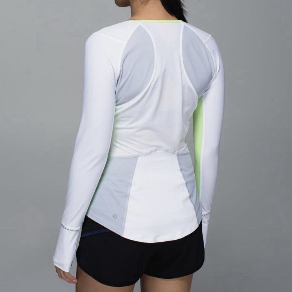 Lululemon Women Trail Bound Long Sleeve White Clear Mint Green Thumbhole Shirt 6 - Picture 10 of 10